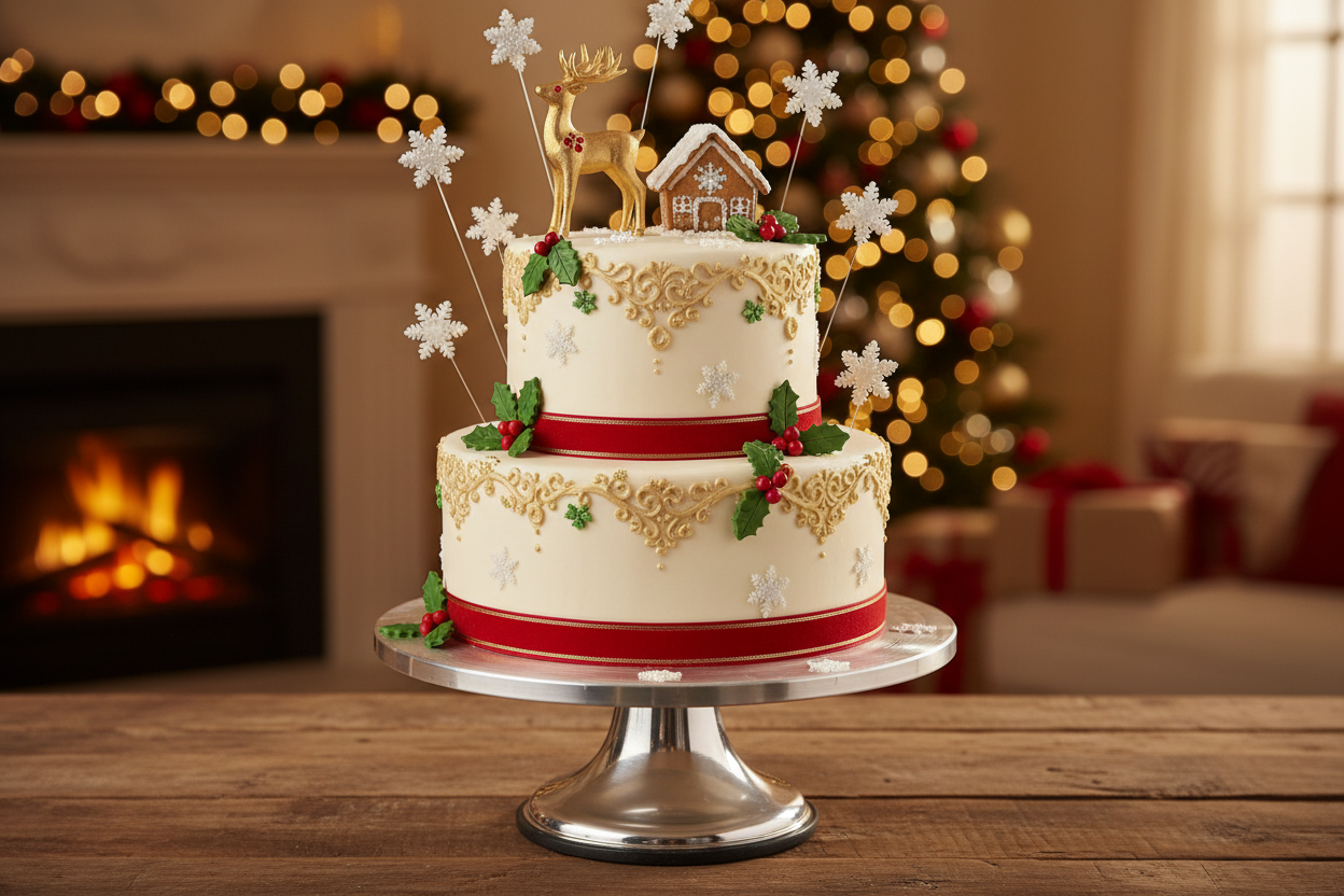 Beautifully designed 2 tier Christmas cake