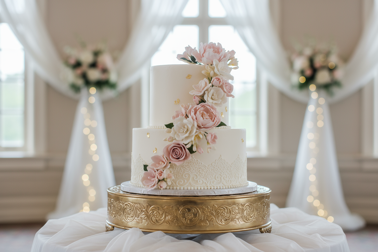 Beautifully designed 2 tier wedding cake
