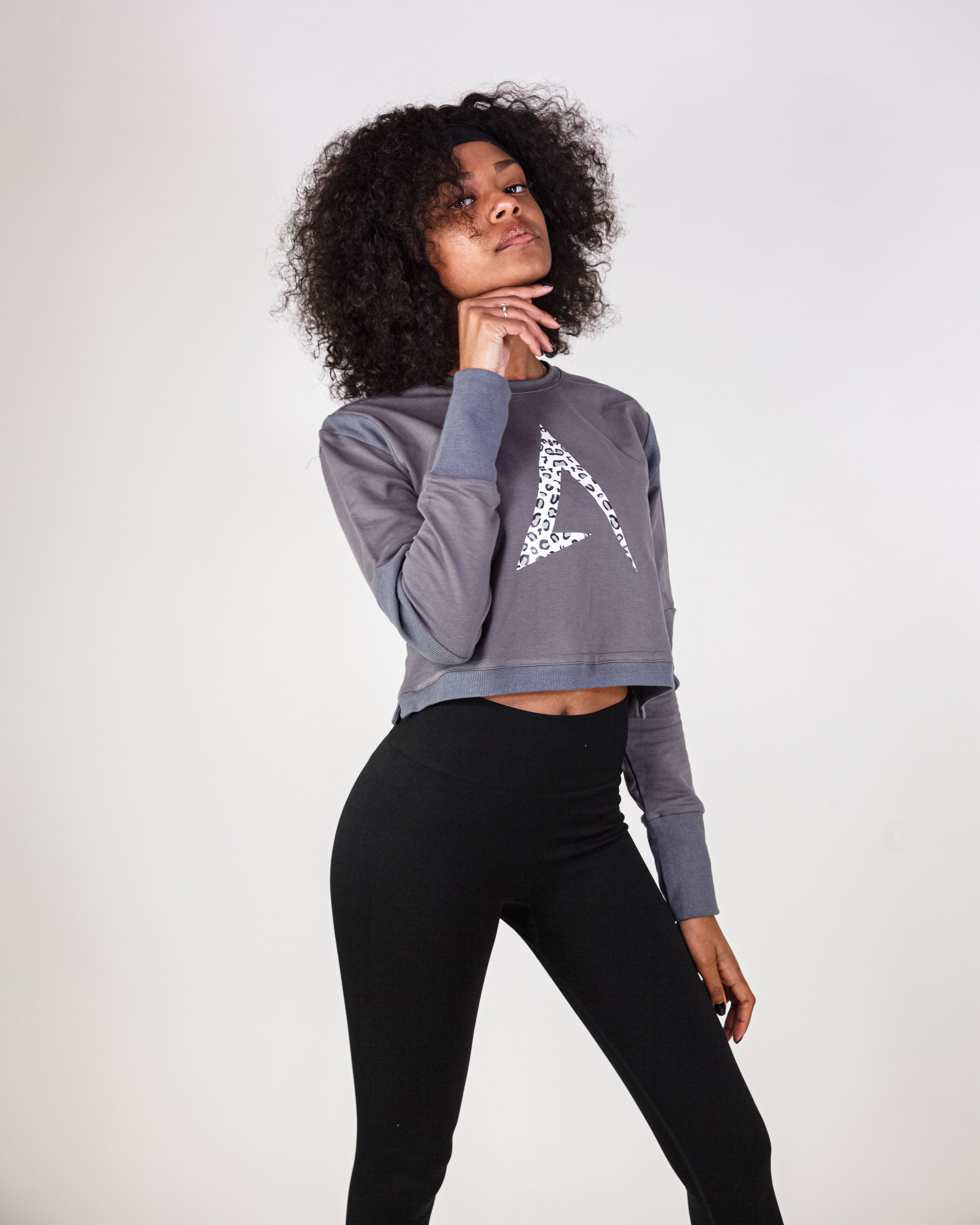 Grey Long Sleeve Crop Top
