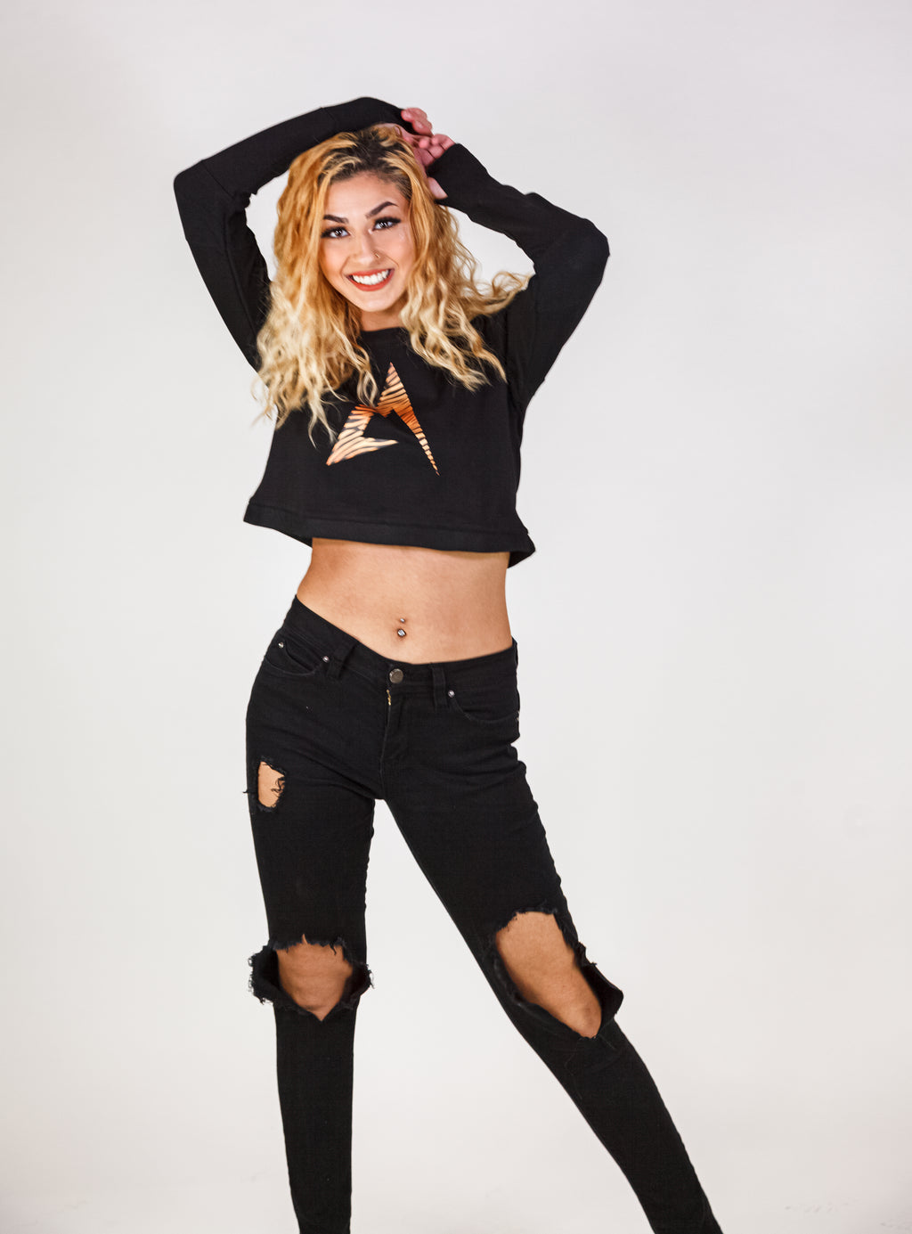 Black Long Sleeve Crop Top