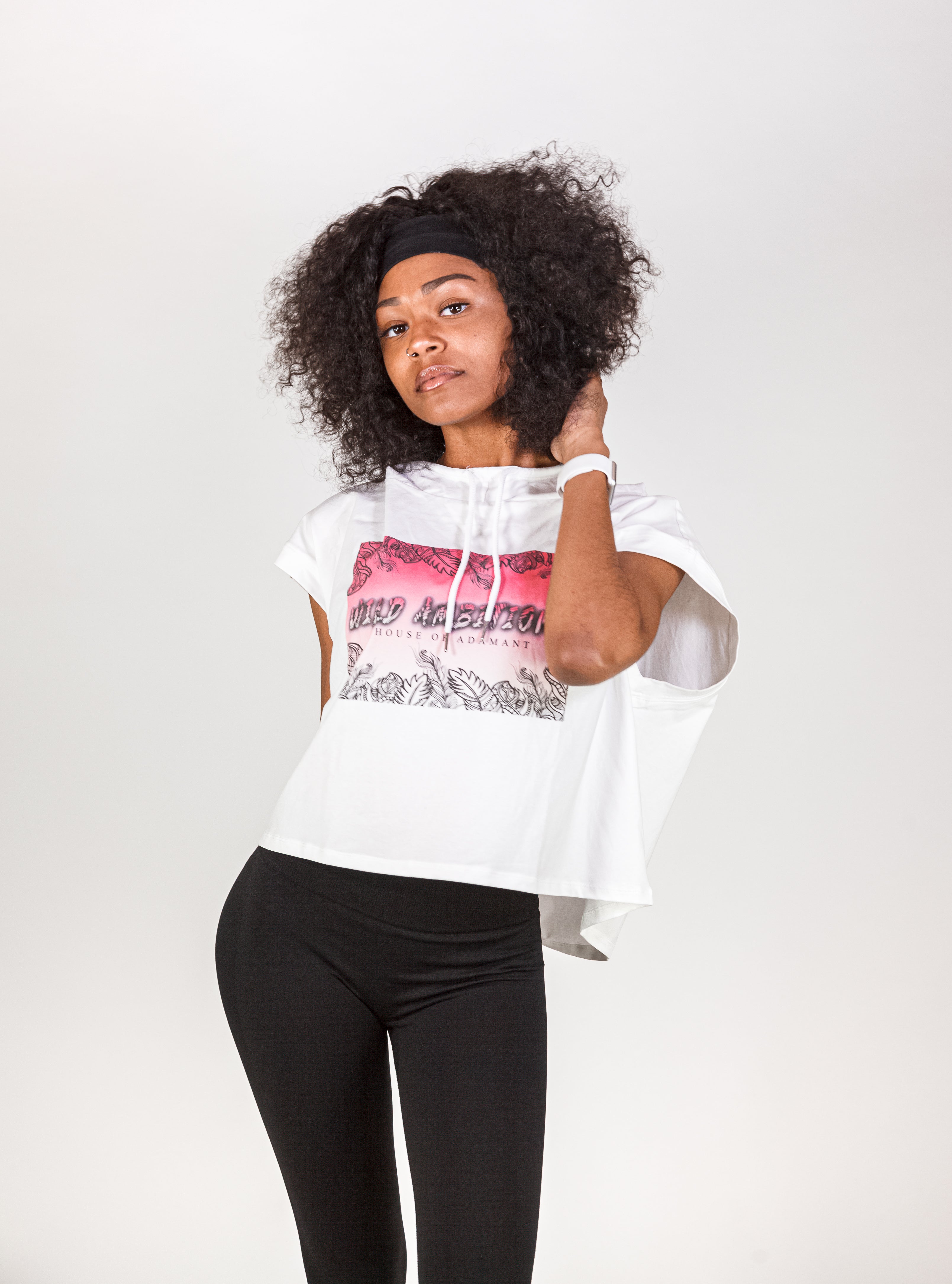 Short Sleeve White Hooded Crop Top