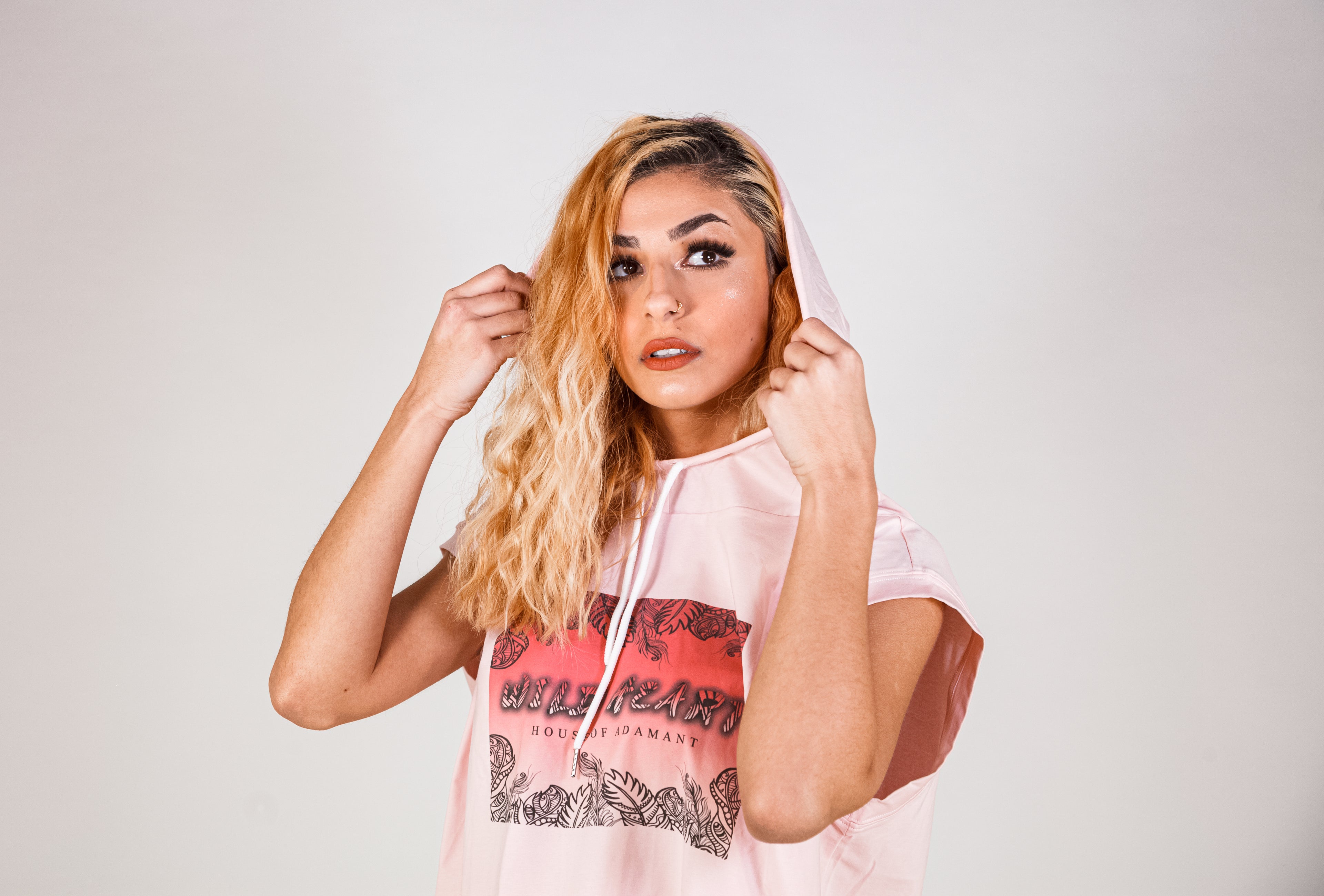 Short Sleeve Pink Hooded Crop Top