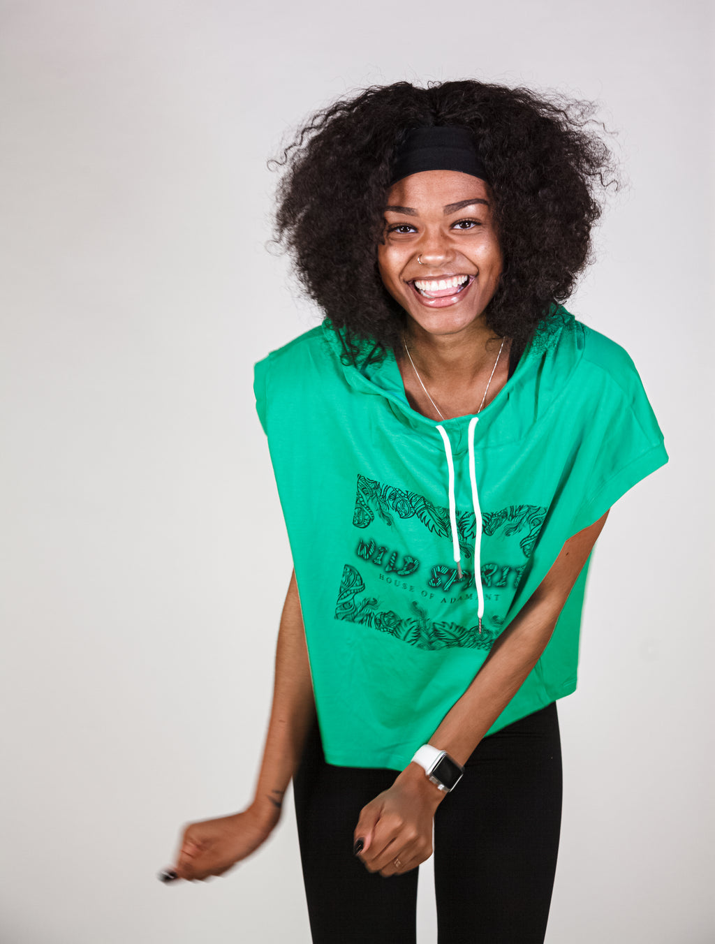 Short Sleeve Green Hooded Crop Top