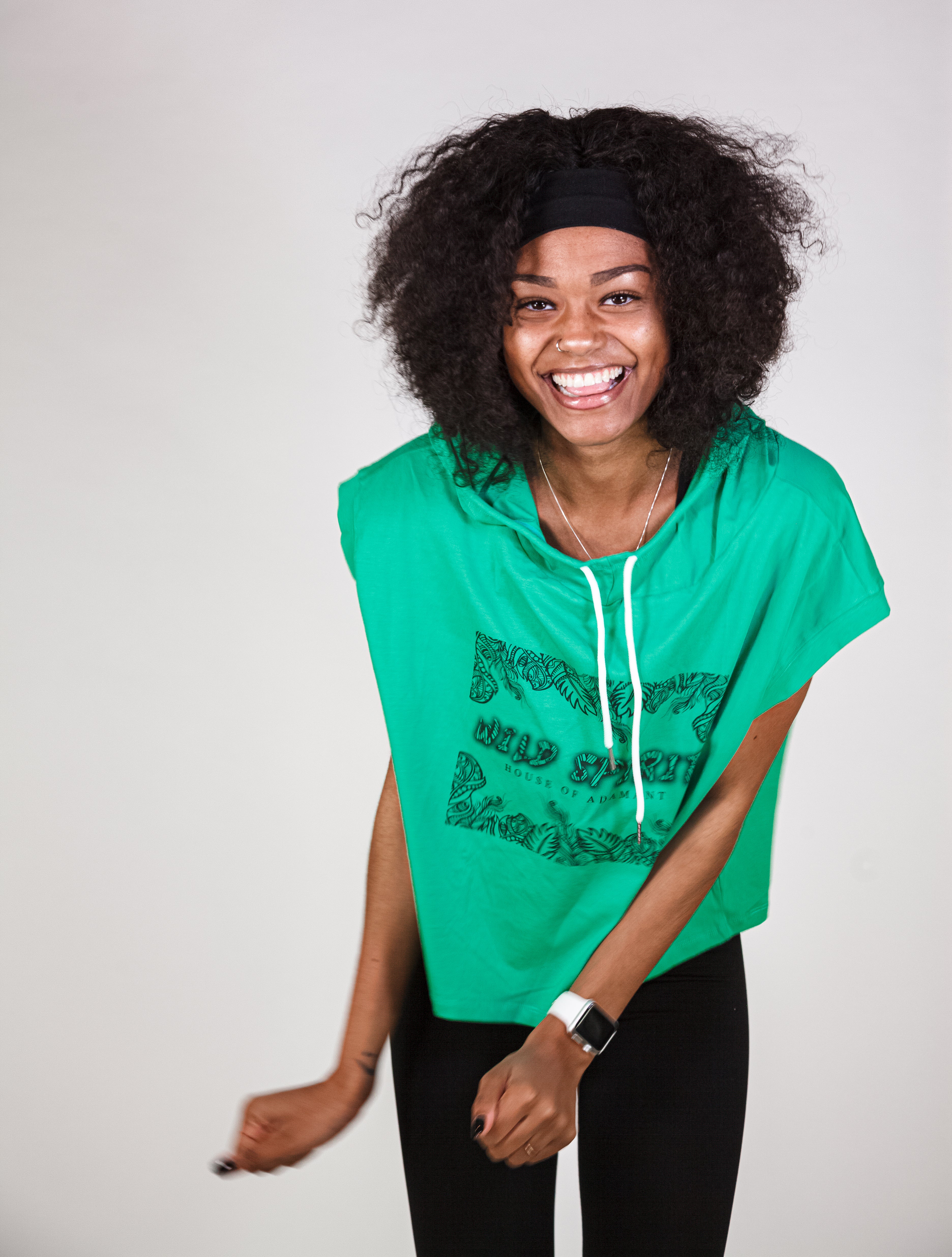 Short Sleeve Green Hooded Crop Top