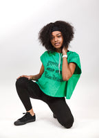 Short Sleeve Green Hooded Crop Top