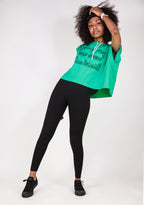 Short Sleeve Green Hooded Crop Top